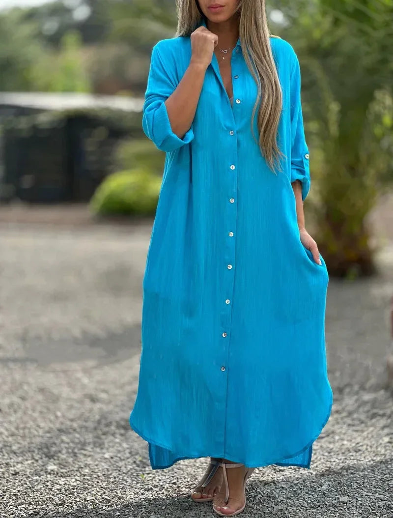 Maxi Shirt Dress Women Oversized Fit Casual Summer