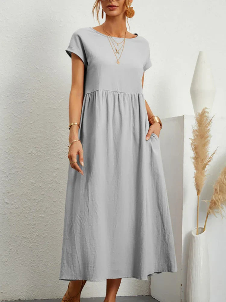 O-neck Vintage Dress Women Relaxed Fit Casual Summer
