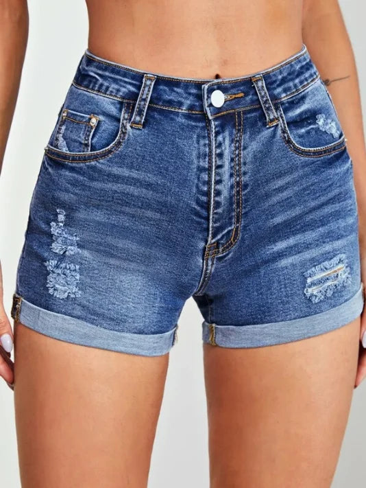 High-Waisted Distressed Shorts Women Regular Fit Casual Summer