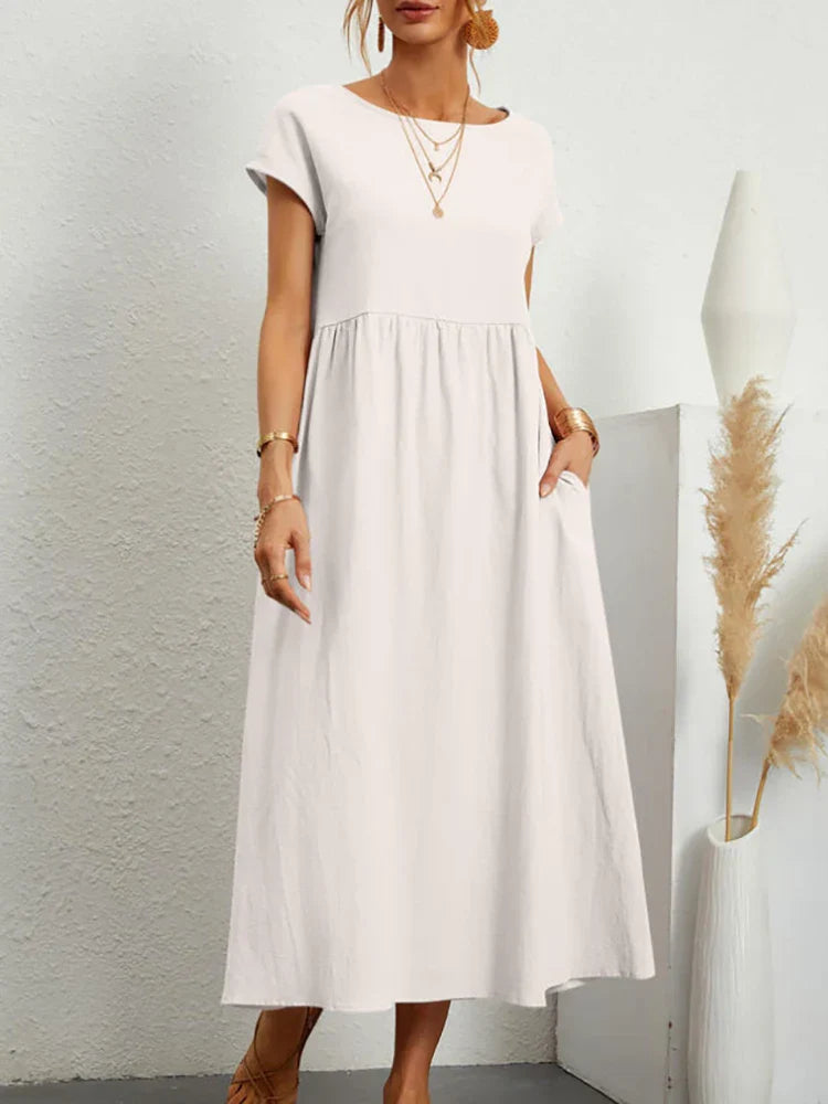 O-neck Vintage Dress Women Relaxed Fit Casual Summer
