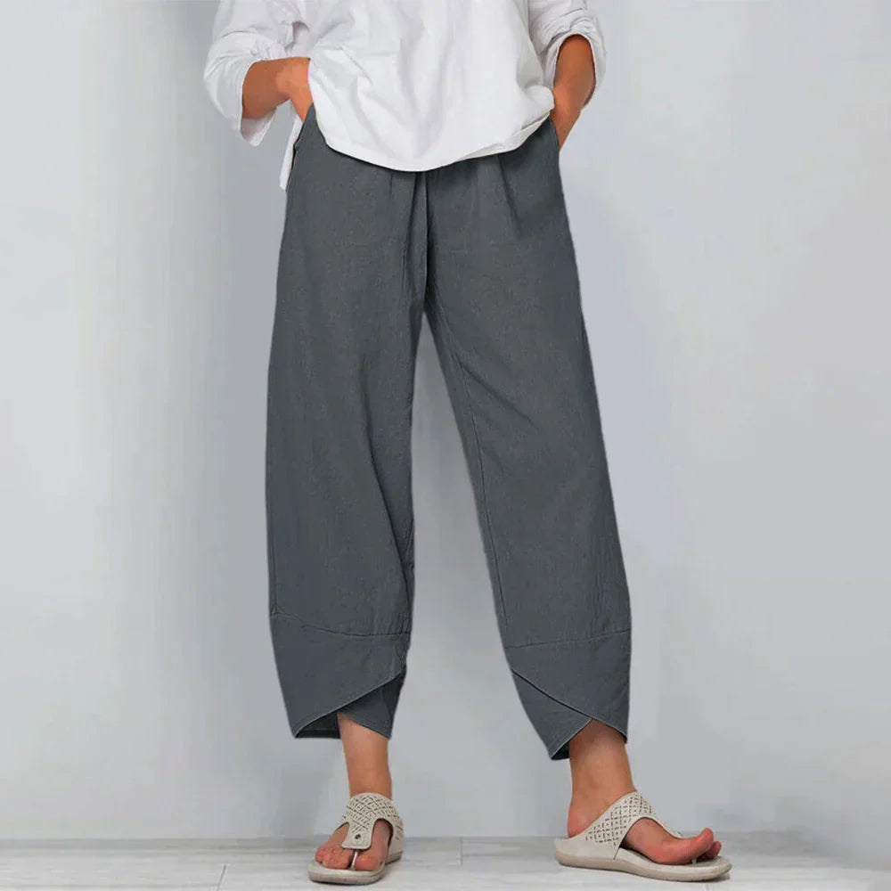 Culotte Pants Women Relaxed Fit Casual Beige