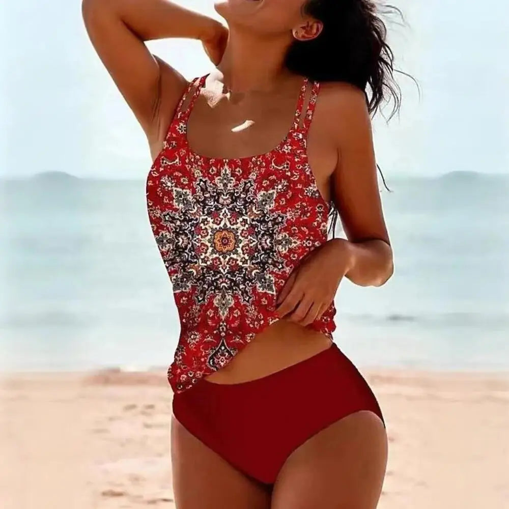 Asymmetrical Tankini Women Regular Fit Summer Beachwear Boho