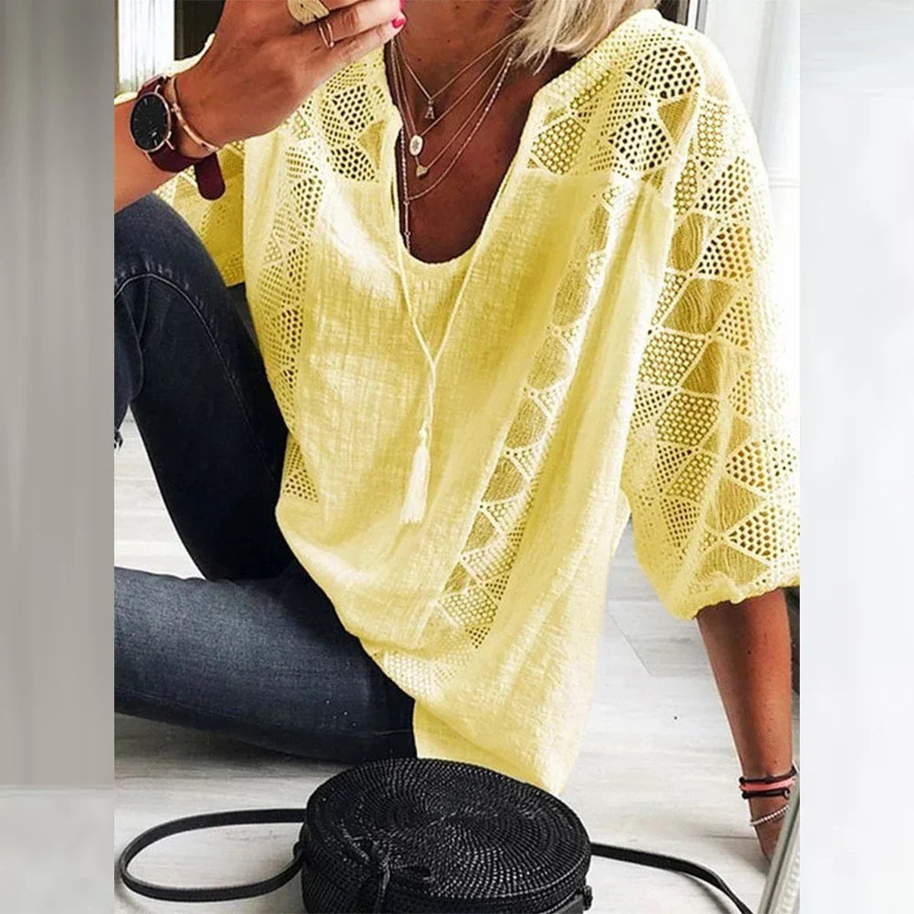 Women's Summer Blouse Relaxed Fit Summer Casual with Lace