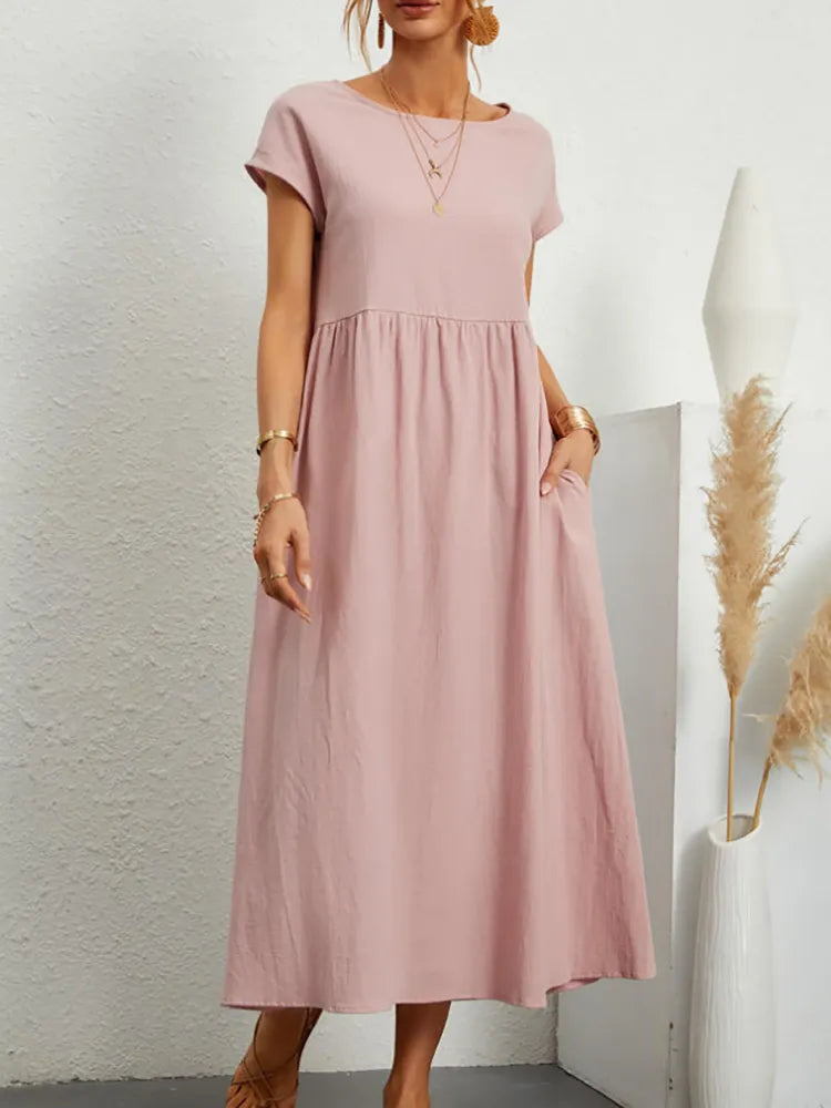 O-neck Vintage Dress Women Relaxed Fit Casual Summer