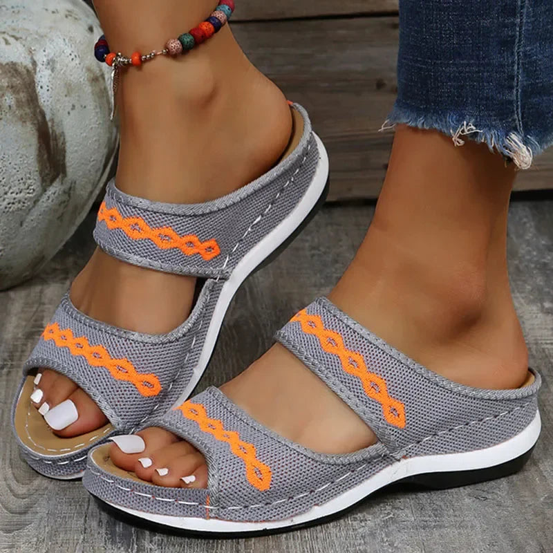 Slip-On Sandals Women Casual Summer Embroidered