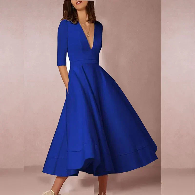 A-Line Midi Dress Women Fitted Casual Elegant