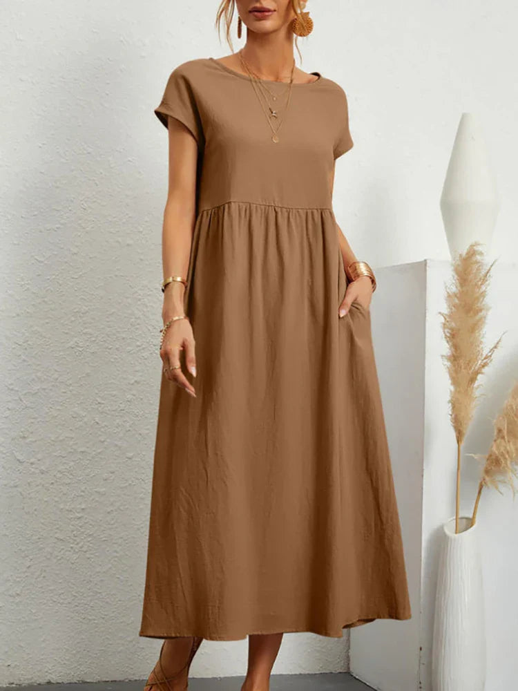 O-neck Vintage Dress Women Relaxed Fit Casual Summer