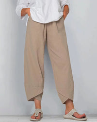 Culotte Pants Women Relaxed Fit Casual Beige