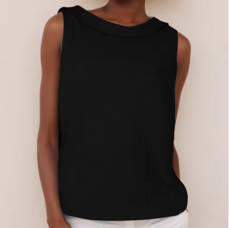 Sleeveless Roll Collar Top Women Regular Fit Casual