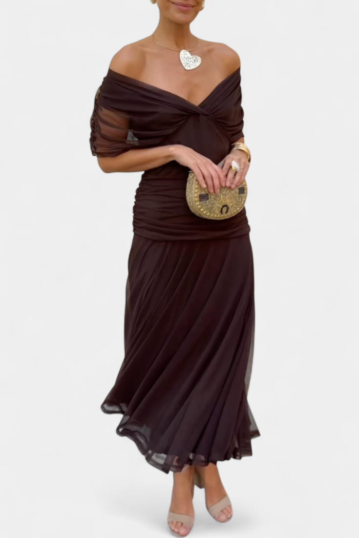 Elegant Off-Shoulder Dress Women Slim Fit Evening