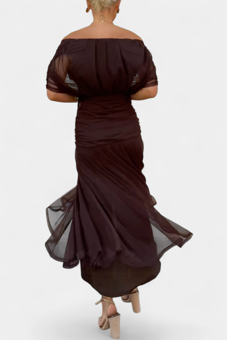Elegant Off-Shoulder Dress Women Slim Fit Evening