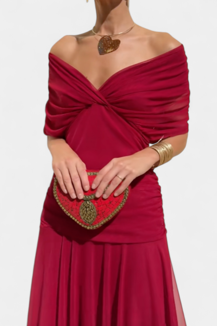 Elegant Off-Shoulder Dress Women Slim Fit Evening