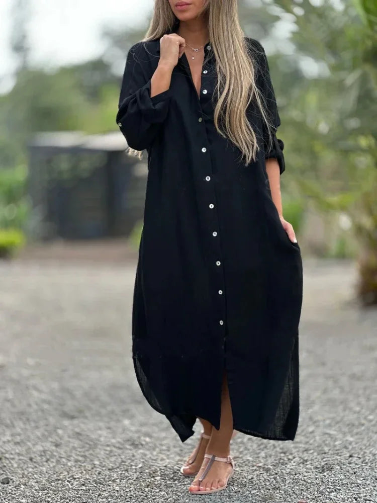 Maxi Shirt Dress Women Oversized Fit Casual Summer