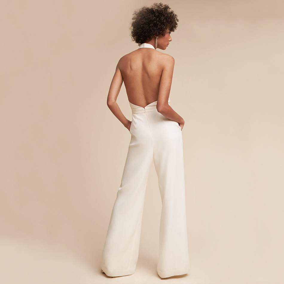 Sleeveless V-Neck Wide-Leg Jumpsuit Women Slim Fit Formal