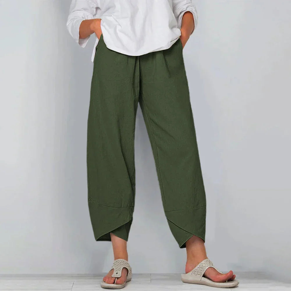 Culotte Pants Women Relaxed Fit Casual Beige
