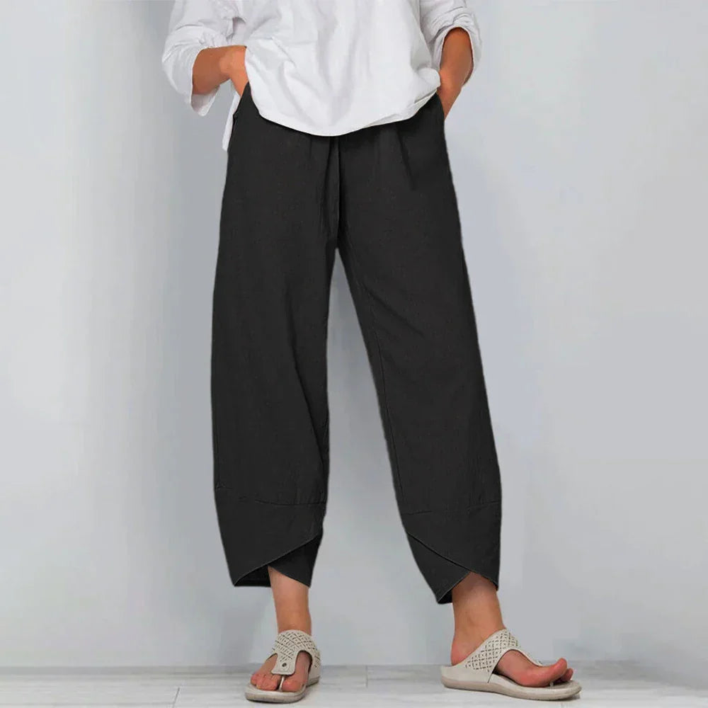 Culotte Pants Women Relaxed Fit Casual Beige