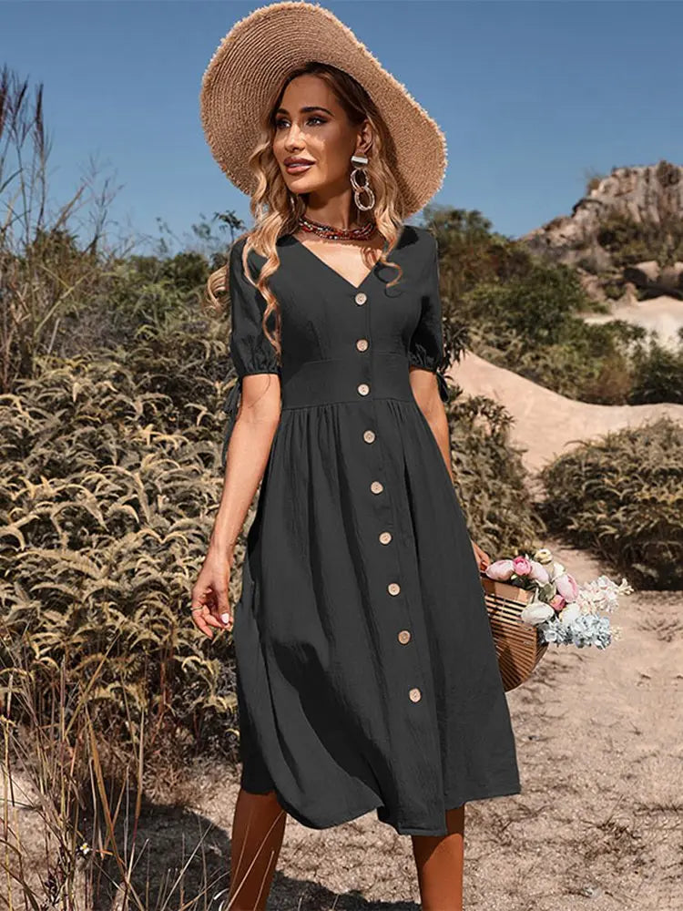 V-Neck Dress Women Regular Fit Casual Summer