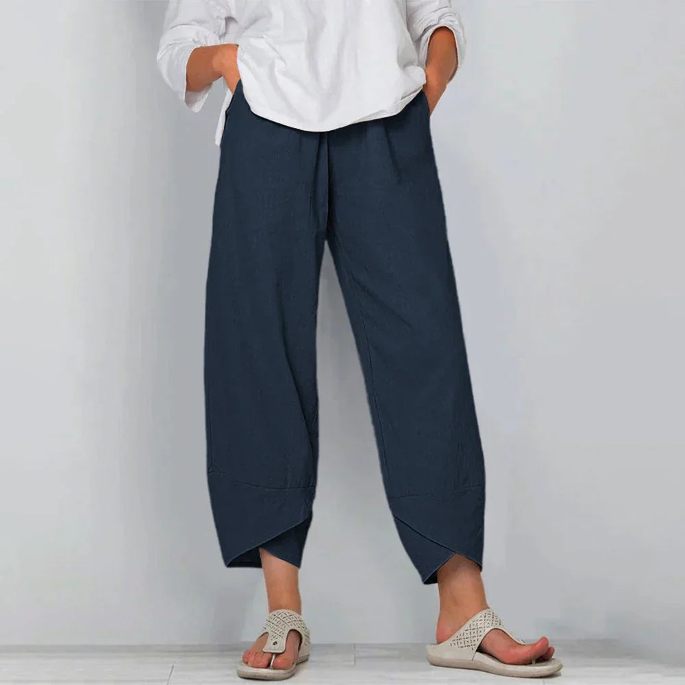 Culotte Pants Women Relaxed Fit Casual Beige