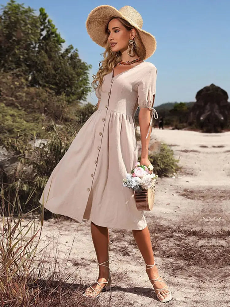 V-Neck Dress Women Regular Fit Casual Summer
