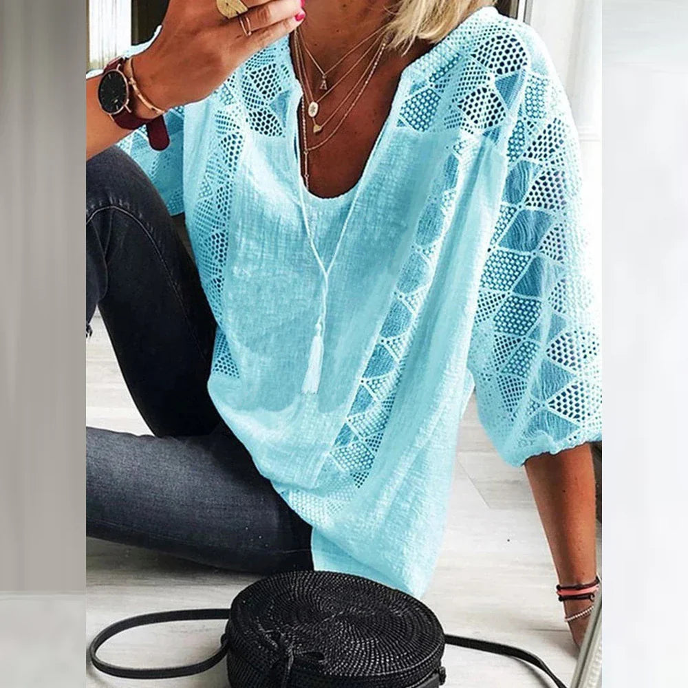 Women's Summer Blouse Relaxed Fit Summer Casual with Lace