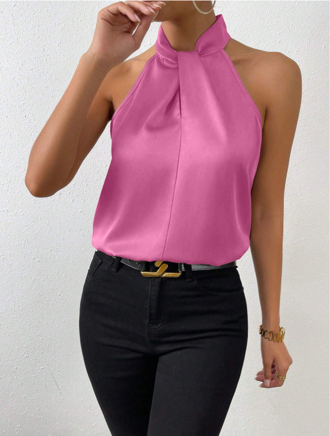 Sleeveless Silk Top Women Loose Fit Elegant Business Casual