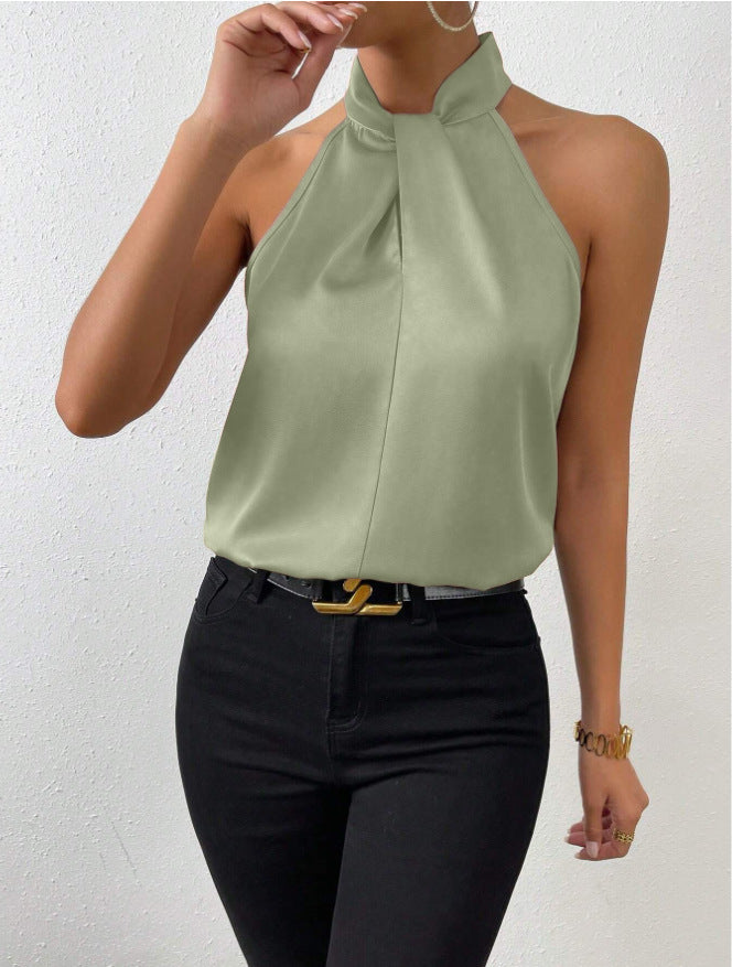 Sleeveless Silk Top Women Loose Fit Elegant Business Casual