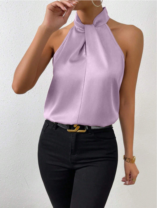 Sleeveless Silk Top Women Loose Fit Elegant Business Casual