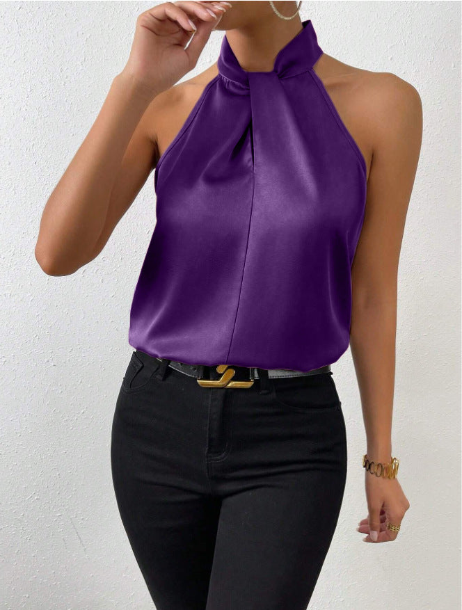 Sleeveless Silk Top Women Loose Fit Elegant Business Casual
