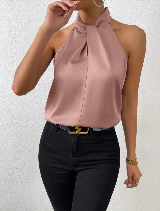 Sleeveless Silk Top Women Loose Fit Elegant Business Casual