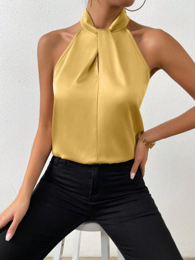 Sleeveless Silk Top Women Loose Fit Elegant Business Casual