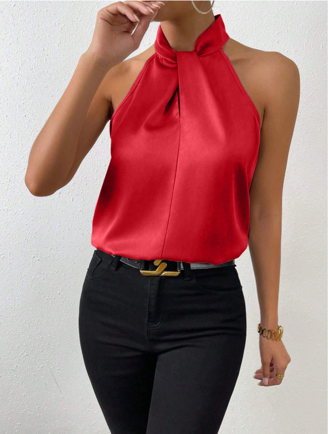 Sleeveless Silk Top Women Loose Fit Elegant Business Casual