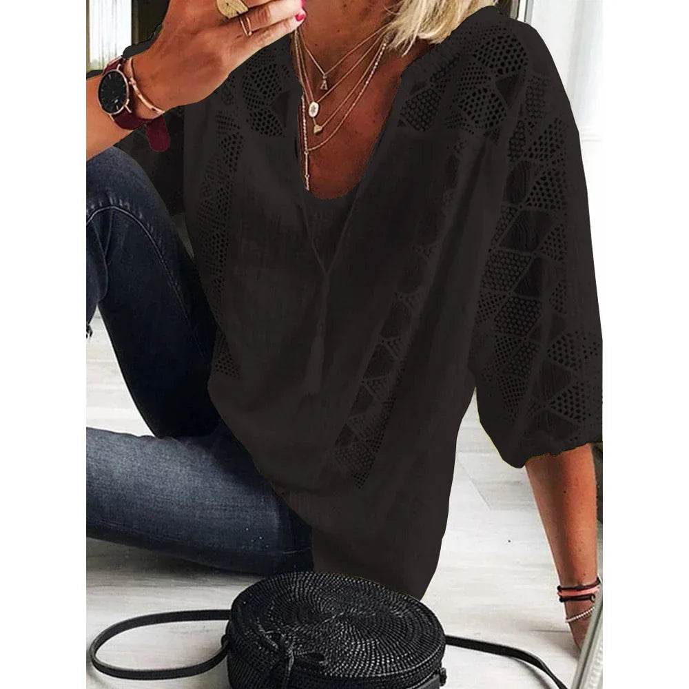 Women's Summer Blouse Relaxed Fit Summer Casual with Lace