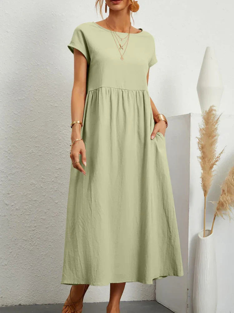 O-neck Vintage Dress Women Relaxed Fit Casual Summer