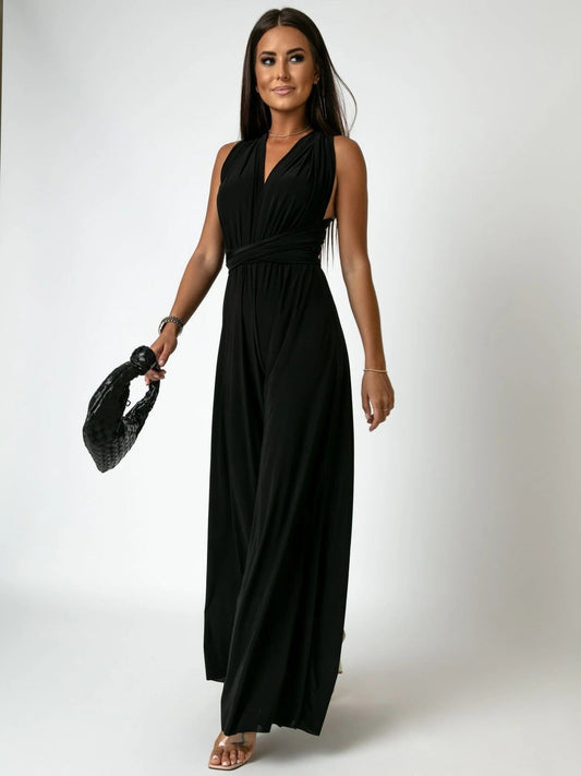 Sleeveless V-Neck Wide Leg Jumpsuit Women Regular Fit Formal