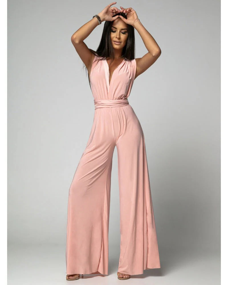 Sleeveless V-Neck Wide Leg Jumpsuit Women Regular Fit Formal