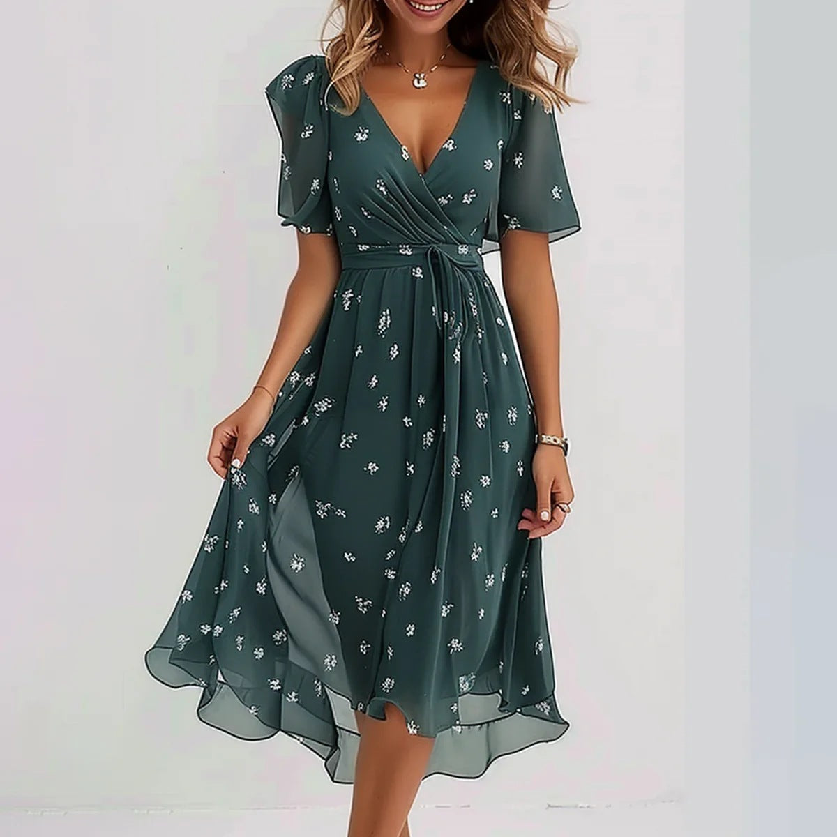 Summer Wrap Dress Women Fitted Casual