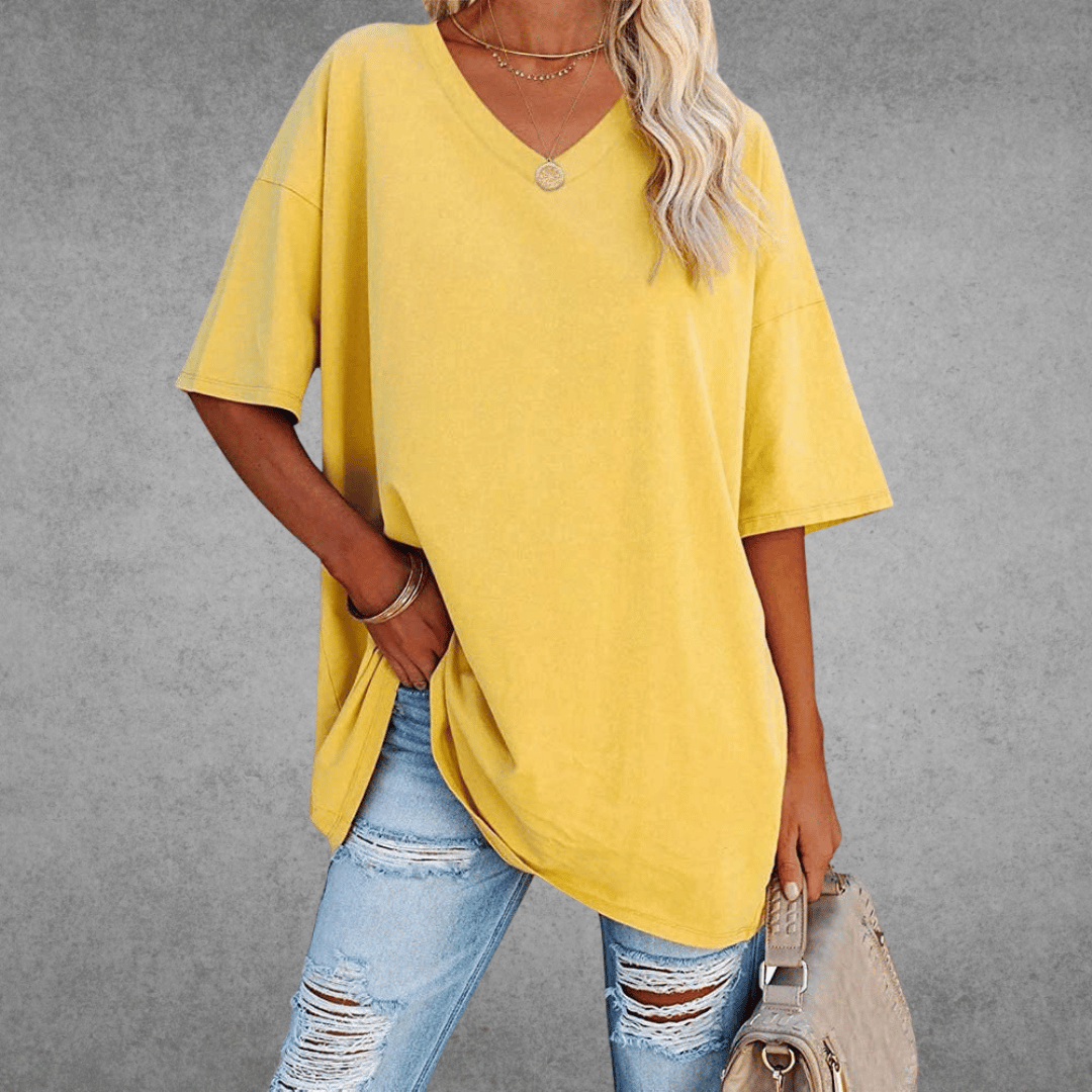 Short Sleeve V-Neck T-Shirt Women Relaxed Fit Casual Summer