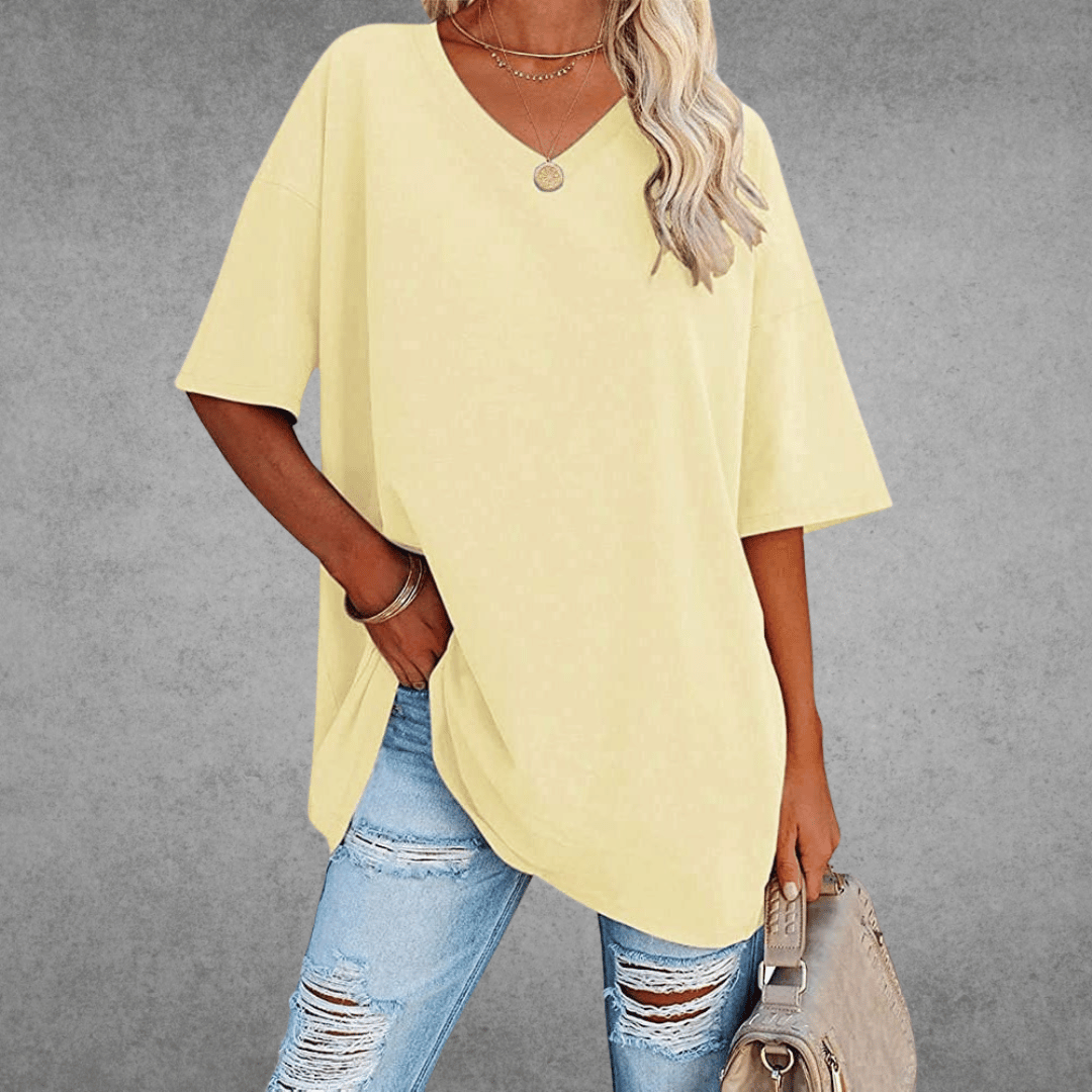 Short Sleeve V-Neck T-Shirt Women Relaxed Fit Casual Summer