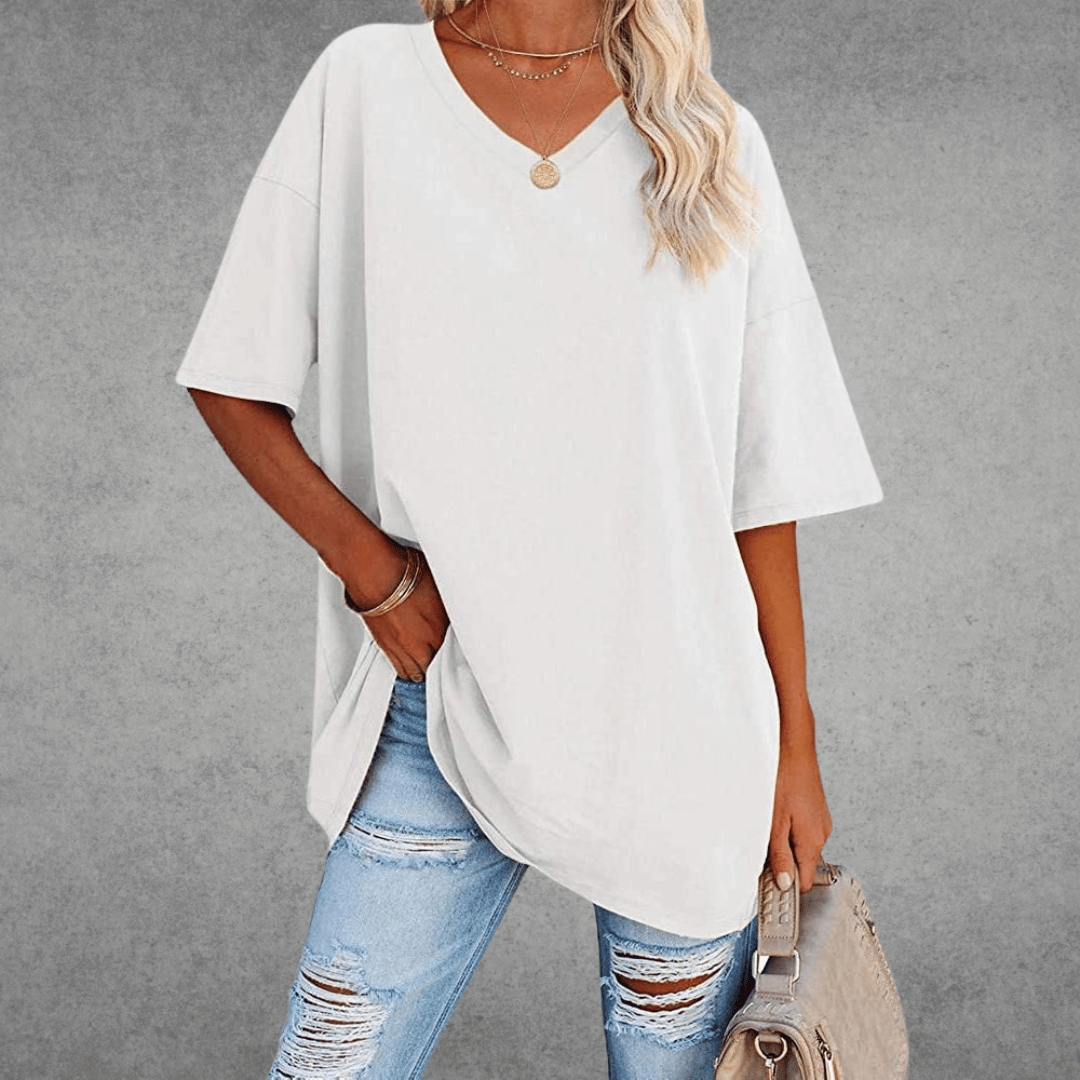 Short Sleeve V-Neck T-Shirt Women Relaxed Fit Casual Summer