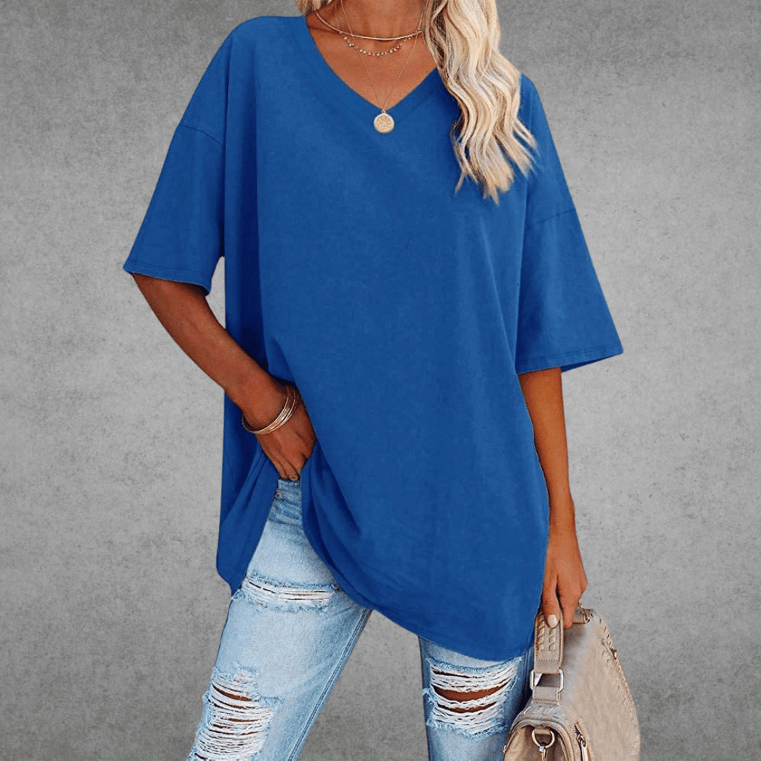 Short Sleeve V-Neck T-Shirt Women Relaxed Fit Casual Summer