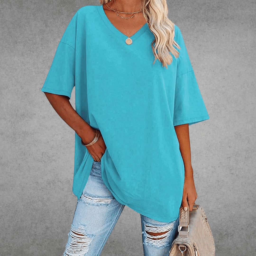 Short Sleeve V-Neck T-Shirt Women Relaxed Fit Casual Summer