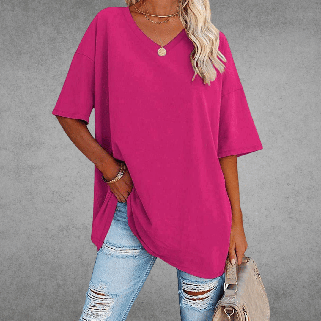 Short Sleeve V-Neck T-Shirt Women Relaxed Fit Casual Summer