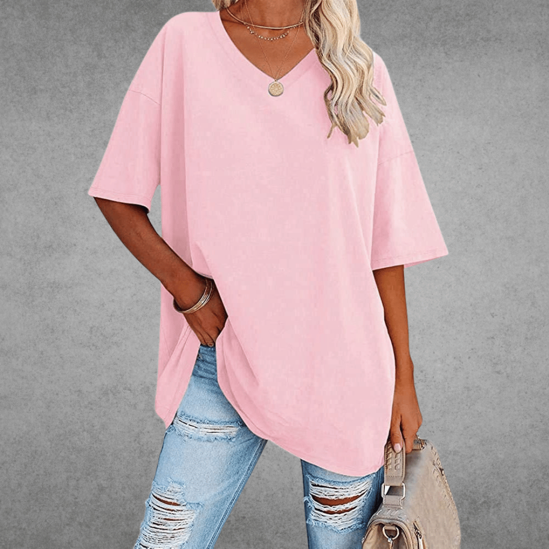 Short Sleeve V-Neck T-Shirt Women Relaxed Fit Casual Summer