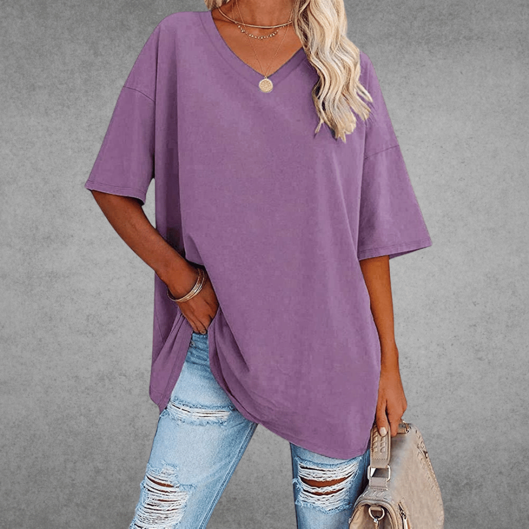 Short Sleeve V-Neck T-Shirt Women Relaxed Fit Casual Summer