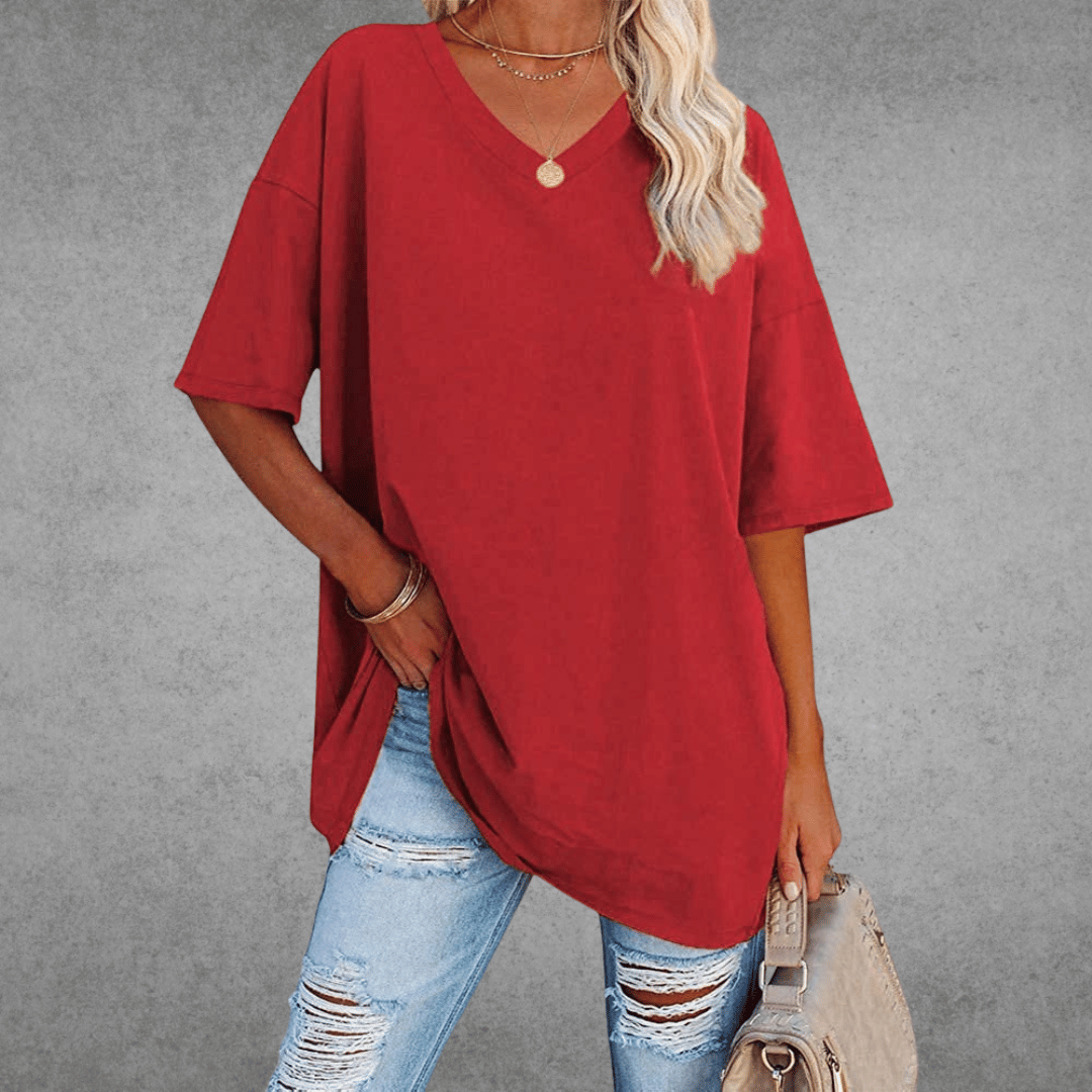 Short Sleeve V-Neck T-Shirt Women Relaxed Fit Casual Summer