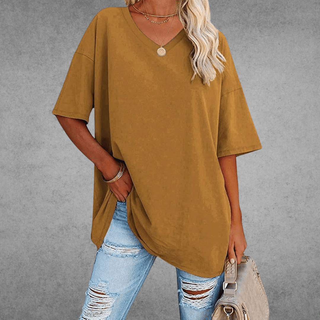 Short Sleeve V-Neck T-Shirt Women Relaxed Fit Casual Summer