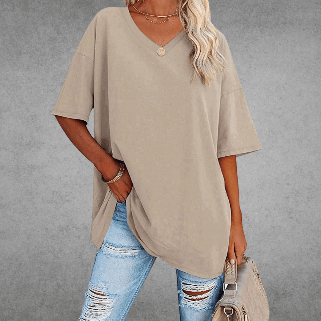 Short Sleeve V-Neck T-Shirt Women Relaxed Fit Casual Summer