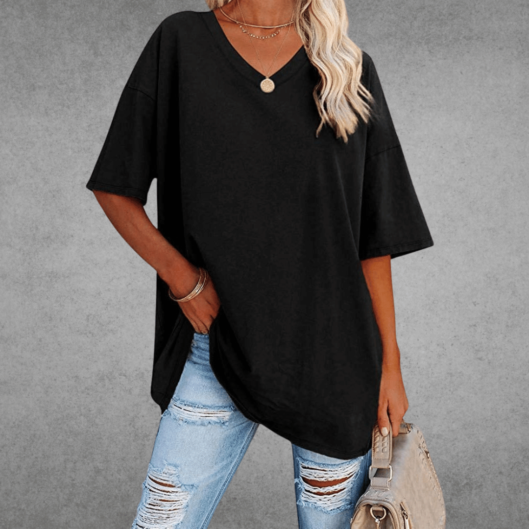 Short Sleeve V-Neck T-Shirt Women Relaxed Fit Casual Summer