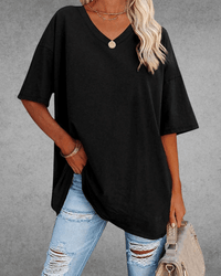 Short Sleeve V-Neck T-Shirt Women Relaxed Fit Casual Summer