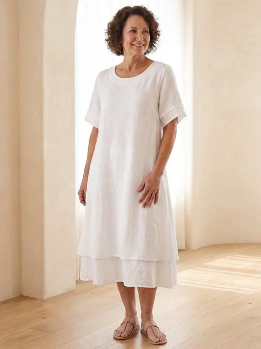 Layered Midi Dress Women Relaxed Fit Casual